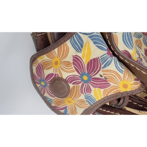 Fossil Hobo Tweed‎ Leather Bag Light Dark Brown Floral Lining silver buckle - Picture 14 of 16